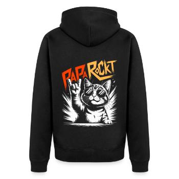 Papa rockt Katze | Bester Papa | Vatertag - Unisex Premium Bio Zip Hoodie - Schwarz - Hinten - Nico (187cm)