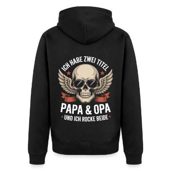 Ich habe zwei Titel Opa & Papa und ich rocke beide - Unisex Premium Bio Zip Hoodie - Schwarz - Hinten - Nico (187cm)