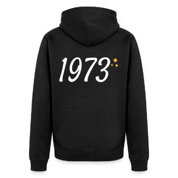 1973 - Unisex Premium Bio Zip Hoodie - Schwarz - Hinten - Nico (187cm)