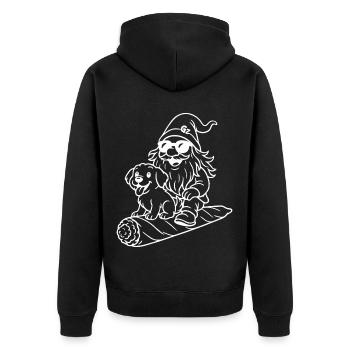 Cooler Zwerg auf fliegendem Joint mit Hund - Unisex Premium Bio Zip Hoodie - Schwarz - Hinten - Nico (187cm)