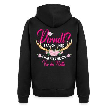 Dirndl Holz Vor Der Hütte Bayrisch Wiesn Tracht - Unisex Premium Bio Zip Hoodie - Schwarz - Hinten - Nico (187cm)