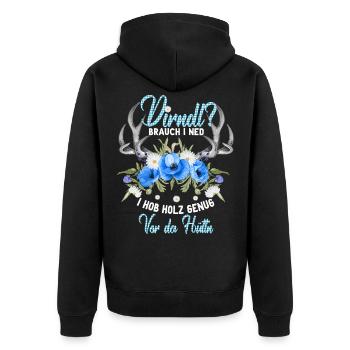 Dirndl Holz Genug Wiesn Geweih Trachtenshirt - Unisex Premium Bio Zip Hoodie - Schwarz - Hinten - Nico (187cm)