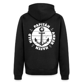 Papitän Papa Kapitän Vatertag Captain Anker Segler - Unisex Premium Bio Zip Hoodie - Schwarz - Hinten - Nico (187cm)