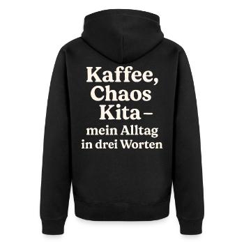 Kaffee Chaos Kita (hellbeige) - Unisex Premium Bio Zip Hoodie - Schwarz - Hinten - Nico (187cm)