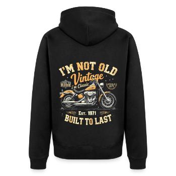 Jahrgang 1971 geboren Motorrad Geburtstag Geschenk - Unisex Premium Bio Zip Hoodie - Schwarz - Hinten - Nico (187cm)