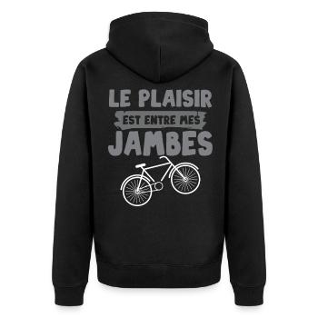 Le plaisir est entre mes jambes humour cycliste - Veste à capuche bio Premium Unisexe - noir - Dos - Nico (187cm)