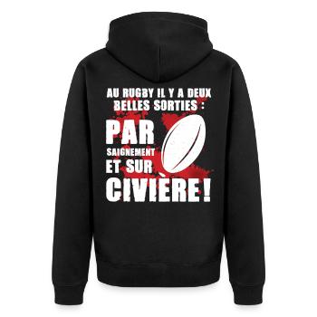 Cadeau rugby citation message sang guerre combat - Veste à capuche bio Premium Unisexe - noir - Dos - Nico (187cm)
