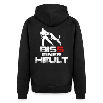 Biss einer heult - Unisex Premium Bio Zip Hoodie - Schwarz - Hinten - Nico (187cm)