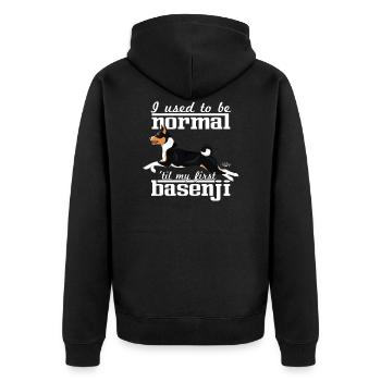 basenjinormal - Unisex Premium Bio Zip Hoodie - Schwarz - Hinten - Nico (187cm)