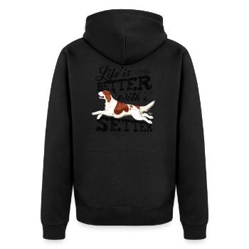 irishsetterbetter3 - Unisex Premium Bio Zip Hoodie - Schwarz - Hinten - Nico (187cm)