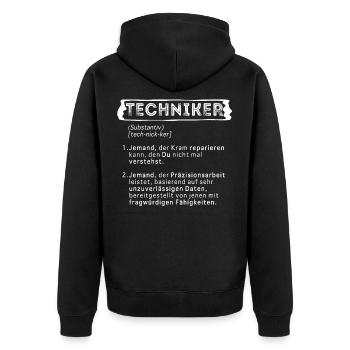 TECHNIKER WÖRTERBUCH - Unisex Premium Bio Zip Hoodie - Schwarz - Hinten - Nico (187cm)