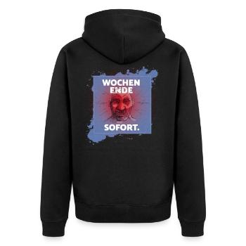 Wochenende SOFORT. - Unisex Premium Bio Zip Hoodie - Schwarz - Hinten - Nico (187cm)