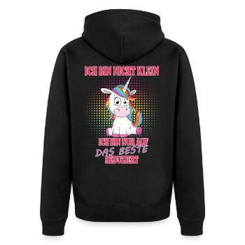Ich bin nicht klein Einhorn - Unisex Premium Bio Zip Hoodie - Schwarz - Hinten - Nico (187cm)