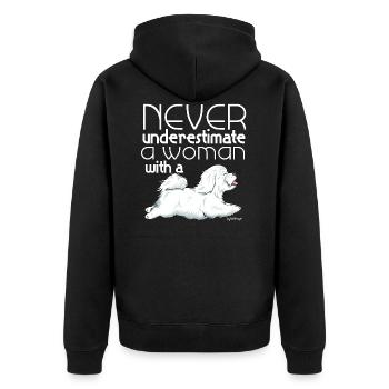 Coton De Tuléar Frau - Unisex Premium Bio Zip Hoodie - Schwarz - Hinten - Nico (187cm)