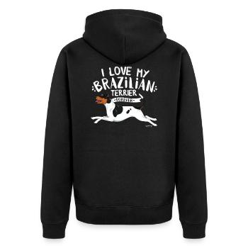 Brasilianischer Terrier Love8 - Unisex Premium Bio Zip Hoodie - Schwarz - Hinten - Nico (187cm)