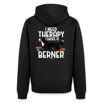 Bernese Berner Therapy 2 - Unisex Premium Organic Zip Hoodie - black - Back - Nico (187cm)