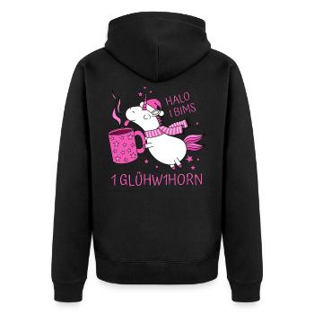 Einhorn Glühweinhorn Halo I Bims 1 Glühw1horn pink - Unisex Premium Bio Zip Hoodie - Schwarz - Hinten - Nico (187cm)
