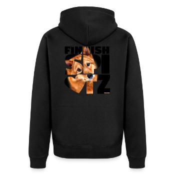 NASSU Finnischer Spitz 02 - Unisex Premium Bio Zip Hoodie - Schwarz - Hinten - Nico (187cm)