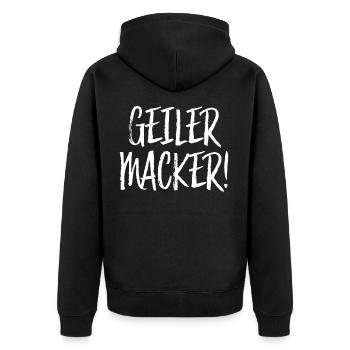 Geiler Macker - Unisex Premium Organic Zip Hoodie - black - Back - Nico (187cm)