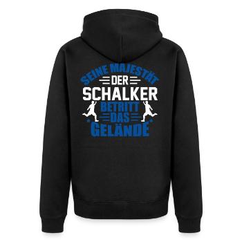 FUßBALL VEREIN SPORT SCHALKE SCHALKER GESCHENK - Unisex Premium Bio Zip Hoodie - Schwarz - Hinten - Nico (187cm)