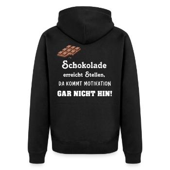 Schokolade ist meine Motivation - Unisex Premium Bio Zip Hoodie - Schwarz - Hinten - Nico (187cm)