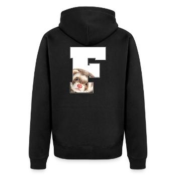 F Frettchen - Unisex Premium Bio Zip Hoodie - Schwarz - Hinten - Nico (187cm)