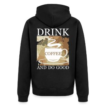 Kaffee - Unisex Premium Bio Zip Hoodie - Schwarz - Hinten - Nico (187cm)