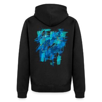 Blauer Hintergrund - Unisex Premium Bio Zip Hoodie - Schwarz - Hinten - Nico (187cm)