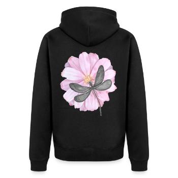 Libellule avec une fleur rose tendre - Veste à capuche bio Premium Unisexe - noir - Dos - Nico (187cm)