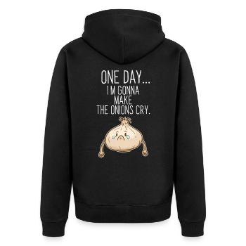 Zwiebel Gemüse Heulsuse Geschenkidee - Unisex Premium Bio Zip Hoodie - Schwarz - Hinten - Nico (187cm)