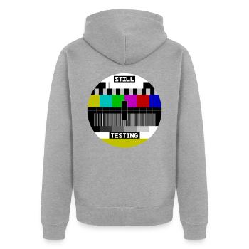 Still Testing Testbild test screen - Unisex Premium Bio Zip Hoodie - Grau meliert - Hinten - Nico (187cm)