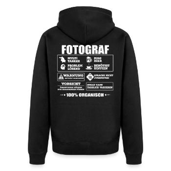 Profession de photographe, appareil photo, chemise de photographe, Photoshirt - Veste à capuche bio Premium Unisexe - noir - Dos - Nico (187cm)