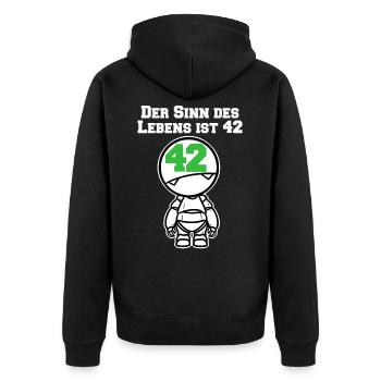 Lebenssinn 42 Anhalter Galaxis Film Nerd Geschenk - Unisex Premium Bio Zip Hoodie - Schwarz - Hinten - Nico (187cm)