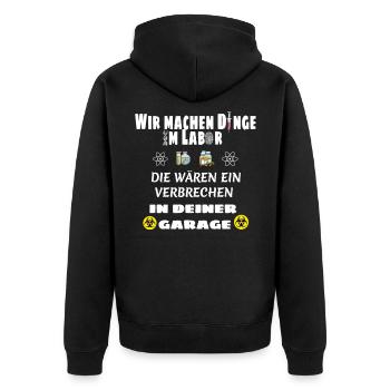 Wir machen Dinge im Labor die wären ein Verbrechen - Unisex Premium Bio Zip Hoodie - Schwarz - Hinten - Nico (187cm)