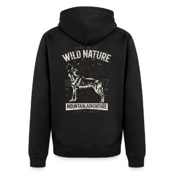 Wilde Natur heulender Wolf in den Bergen Abenteuer - Unisex Premium Bio Zip Hoodie - Schwarz - Hinten - Nico (187cm)