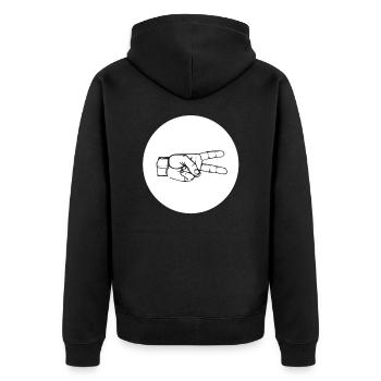 SCHERE (w) - Unisex Premium Bio Zip Hoodie - Schwarz - Hinten - Nico (187cm)