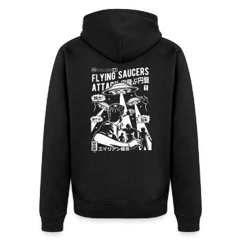 Alien Entführung Comic Ufo fliegende Untertasse - Unisex Premium Bio Zip Hoodie - Schwarz - Hinten - Nico (187cm)