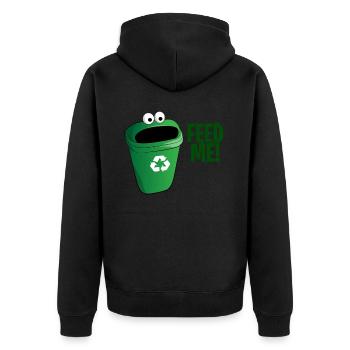 Abfalleimer Recycling Fütter mich Geschenk - Unisex Premium Bio Zip Hoodie - Schwarz - Hinten - Nico (187cm)