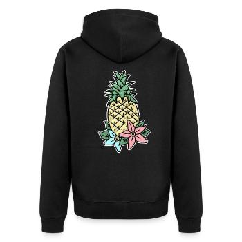 Orchidee Ananas Kahlo Kunst Hawaii Geschenkidee - Unisex Premium Bio Zip Hoodie - Schwarz - Hinten - Nico (187cm)