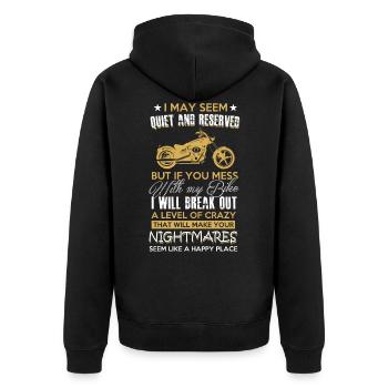 Mess with my Bike Motorrad Motorradfahrer Geschenk - Unisex Premium Bio Zip Hoodie - Schwarz - Hinten - Nico (187cm)