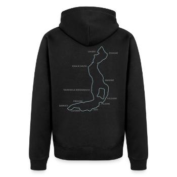 Lago d'Iseo mit Orten - Unisex Premium Bio Zip Hoodie - Schwarz - Hinten - Nico (187cm)