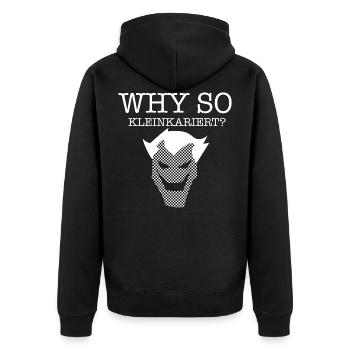 JOKER WHY SO KLEINKARIERT (w) - Unisex Premium Bio Zip Hoodie - Schwarz - Hinten - Nico (187cm)