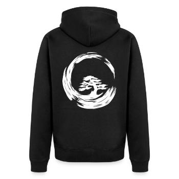 Fengshui Bonsai - Unisex Premium Bio Zip Hoodie - Schwarz - Hinten - Nico (187cm)