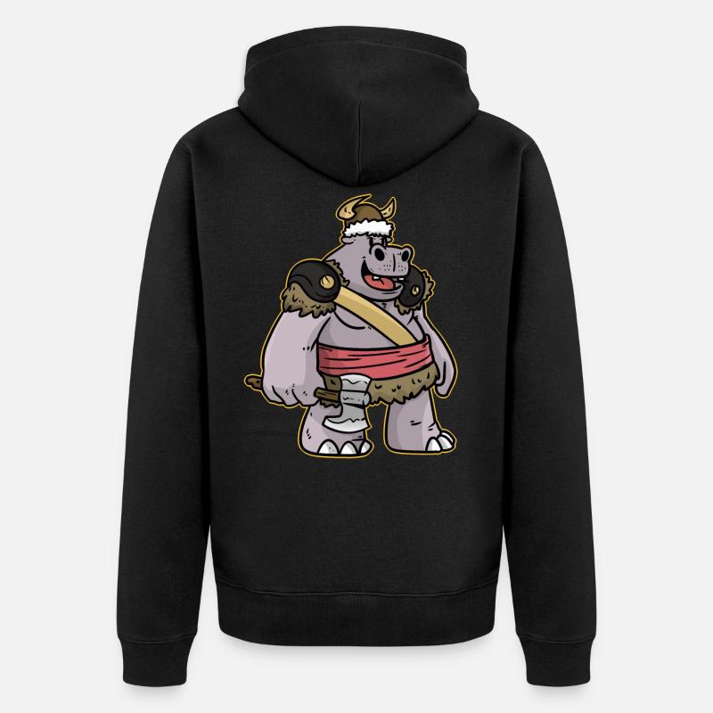Nilpferd Krieger - Unisex Premium Bio Zip Hoodie - Schwarz