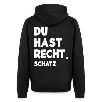 Recht Schatz Ehe Beziehung Partner Lustig Humor - Unisex Premium Bio Zip Hoodie - Schwarz - Hinten - Nico (187cm)
