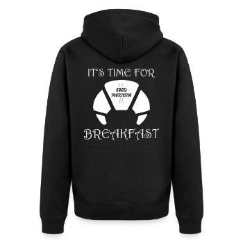 GOOD MORNING TIME FOR BREAKFAST (w) - Unisex Premium Bio Zip Hoodie - Schwarz - Hinten - Nico (187cm)