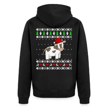 Cute Cow Cattle Ugly Sweater Gift Christmas - Unisex Premium Organic Zip Hoodie - black - Back - Nico (187cm)