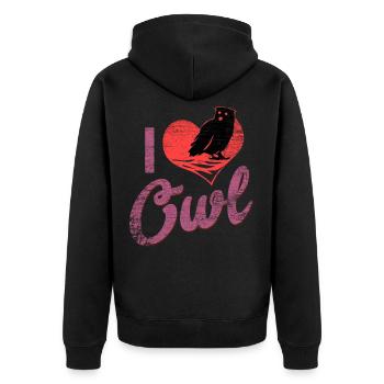 Eule Liebe Vogel Nacht Wald nachtaktiv Geschenk - Unisex Premium Bio Zip Hoodie - Schwarz - Hinten - Nico (187cm)