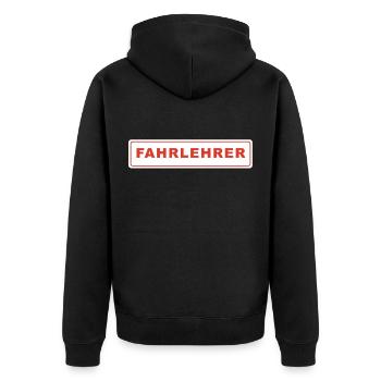 FAHRLEHRER - Unisex Premium Bio Zip Hoodie - Schwarz - Hinten - Nico (187cm)