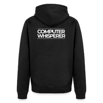 Computer Whisperer Nerd Stuff Geek Informatik Pc - Unisex Premium Bio Zip Hoodie - Schwarz - Hinten - Nico (187cm)